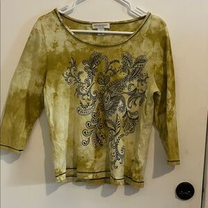 Christopher and Banks Olive Tie-Dye Paisley Long Sleeve Top